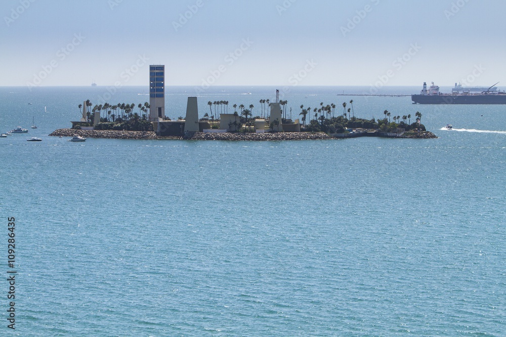 Artificial oil THUMS Island or Astronaut Island in San Pedro Bay, Long Beach, California