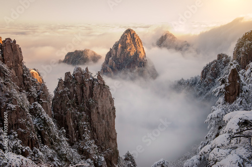 Beautiful landscape of Huangshan in the mist