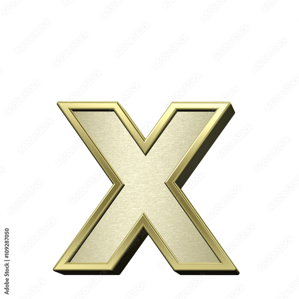 One lower case letter from brushed gold with shiny frame alphabet set, isolated on white. 3D illustration. One lower case letter from brushed gold with shiny frame alphabet set, isolated on white. 3D illustration.