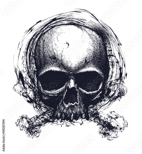 Black and white human skull