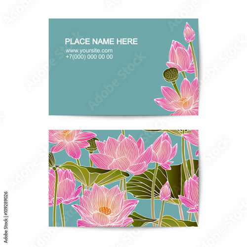 visiting card template with lotus flowers
