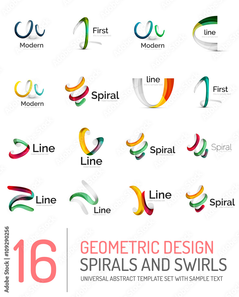 Logo collection, ribbon waves, swirls, spirals