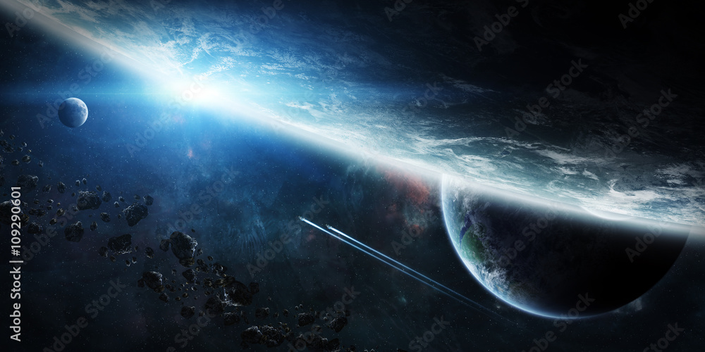 Obraz premium Sunrise over group of planets in space