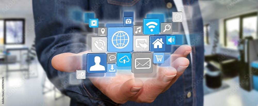 Businessman using modern digital icon application Businessman using modern digital icon application