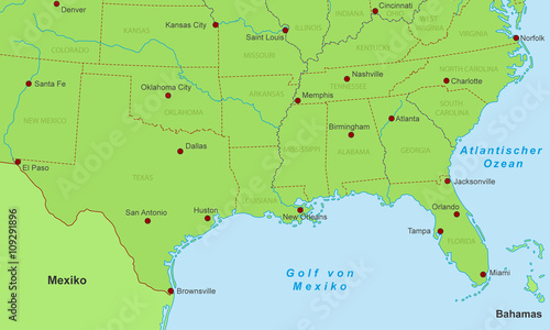 Südküste der USA - Karte