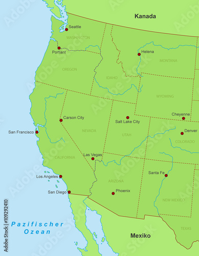 Westküste der USA - Karte