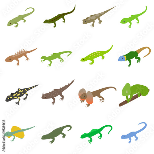 Lizard icons set, isometric 3d style © juliars