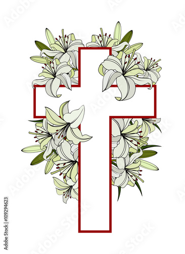 Cross with white lilies