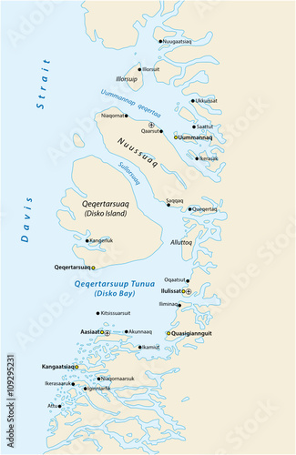 map of Disko Bay on the west coast of greenland