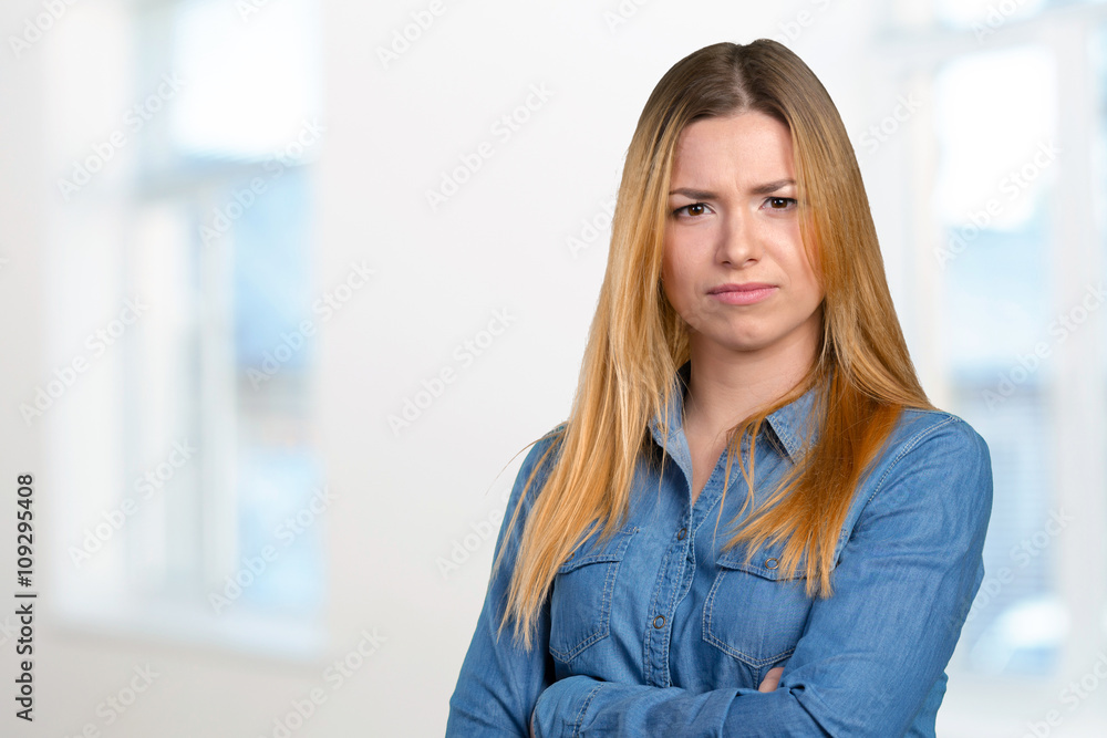 Portrait of thinking and sad woman Portrait of thinking and sad woman