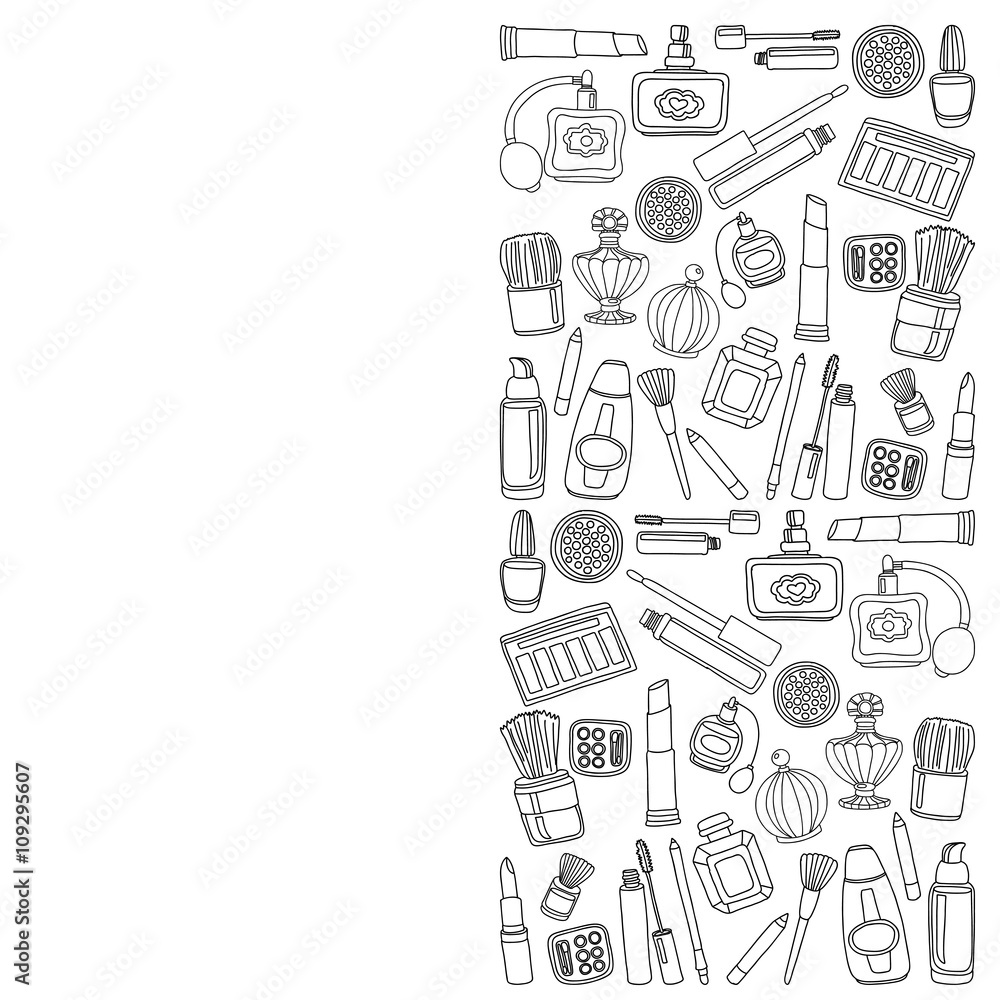 Vector doodle set of perfume and cosmetics