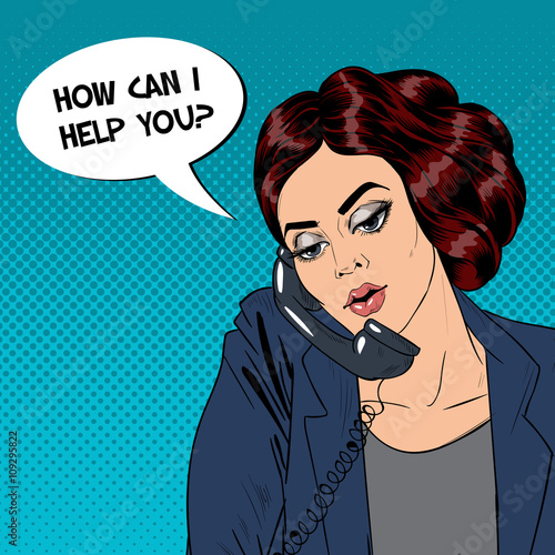 Woman Speaking on the Phone. Businesswoman at Office. Pop Art