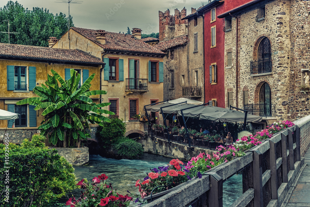 Waters and ancient buildings of Italian medieval village