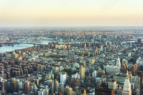 Aerial view of Skyscrapers in Manhattan and Brooklyn