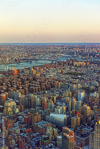 Aerial view of Skyscrapers of Manhattan and Brooklyn