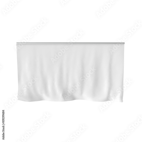 Hang down white blank cloth banner isolated on white.