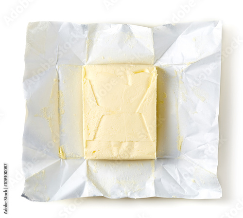 Butter package on white background