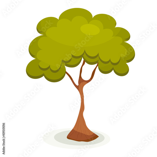 Green  tree on a white background. Cartoon tree isolate. Illustr