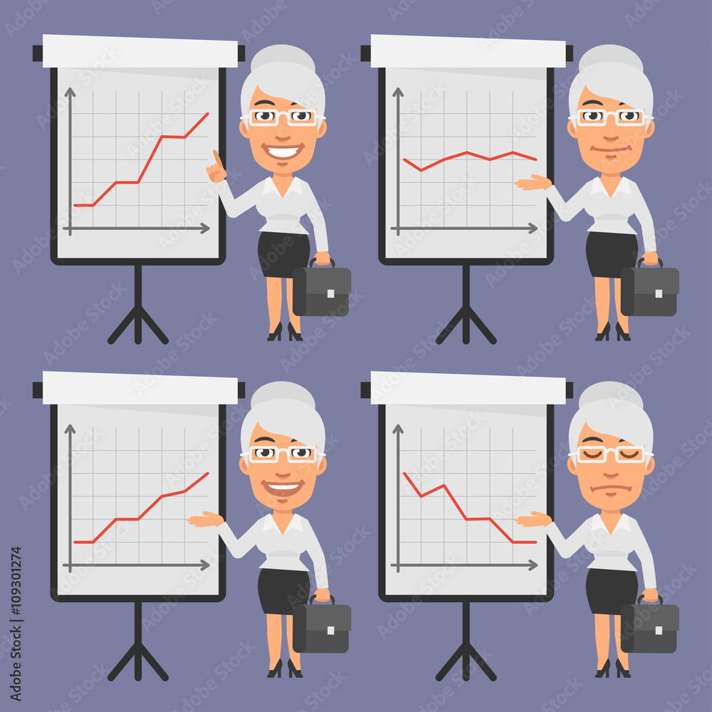 Old Businesswoman Points on Flip Chart Old Businesswoman Points on Flip Chart