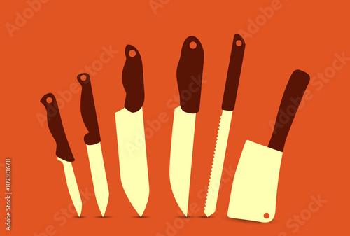 Set of cleaver and various knives