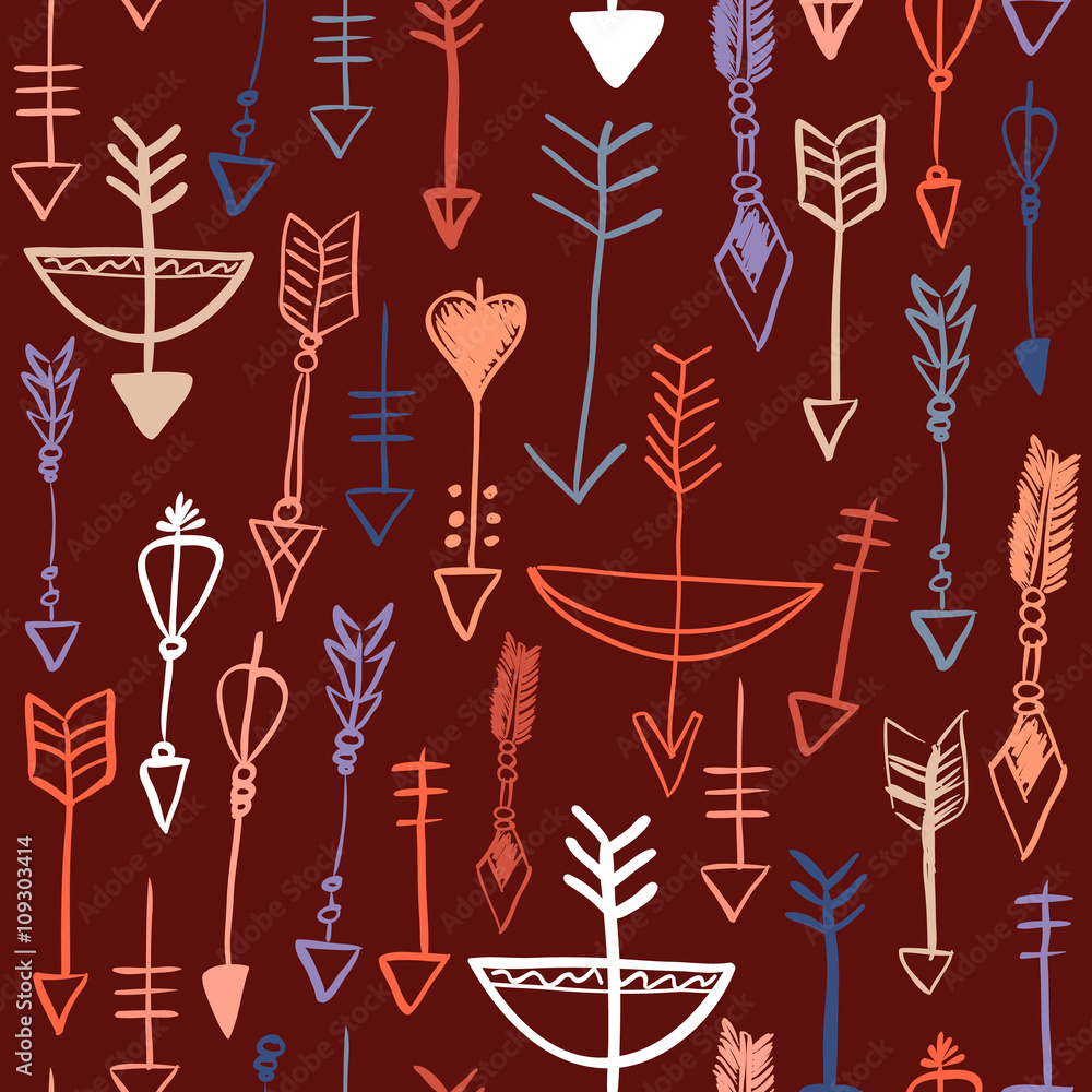 Hand drawn arrows and bows seamless pattern