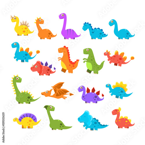 Fototapeta Naklejka Na Ścianę i Meble -  Cute Cartoon Dinosaurs Set