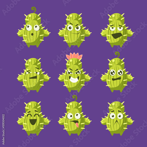 Cartoon Cactus Emoji Set