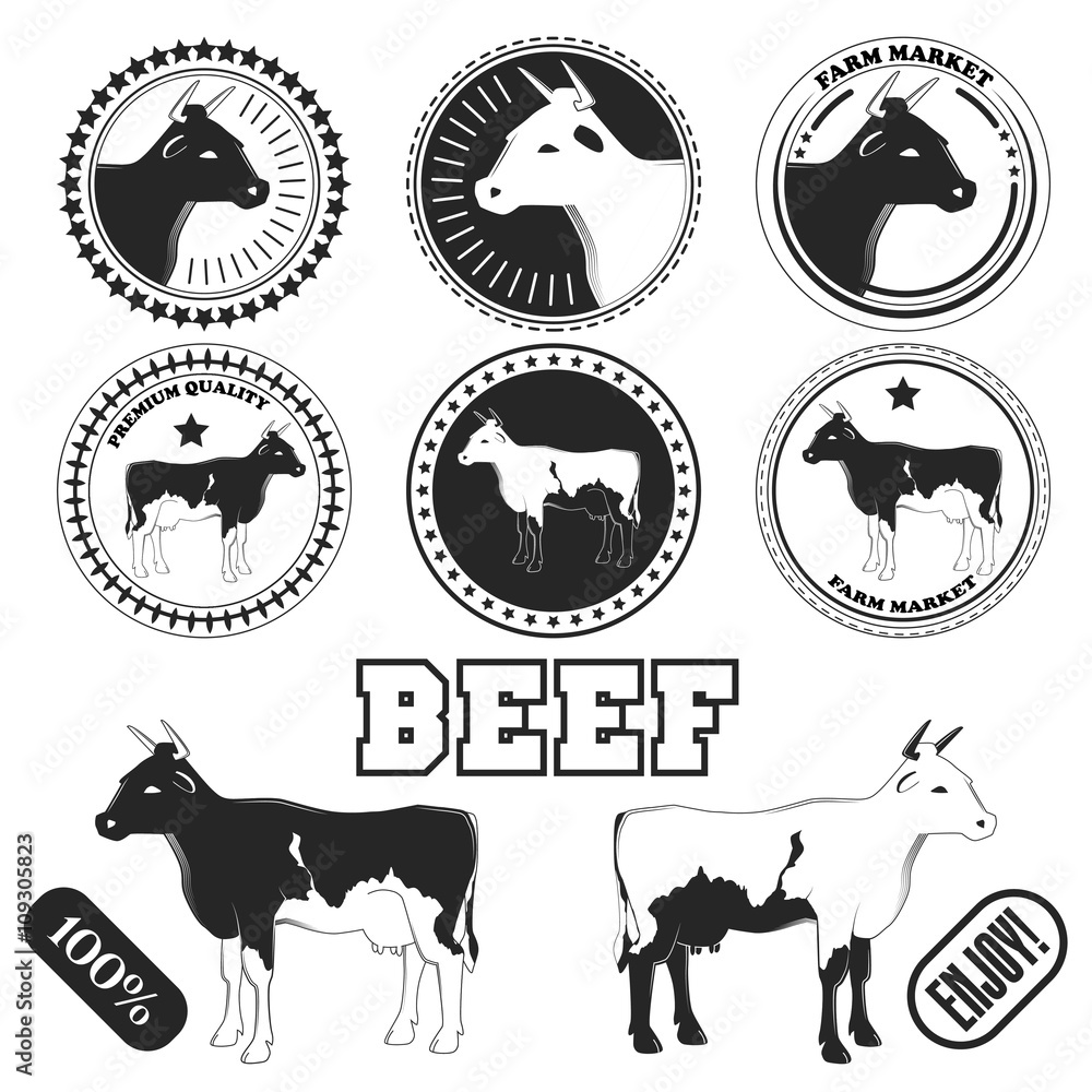 Set of premium beef labels, badges and design elements. Vector