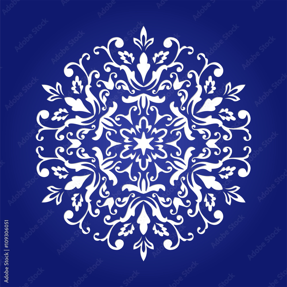 Die cut paper card with cutout mandala ornament. Die cut paper card with cutout mandala ornament.