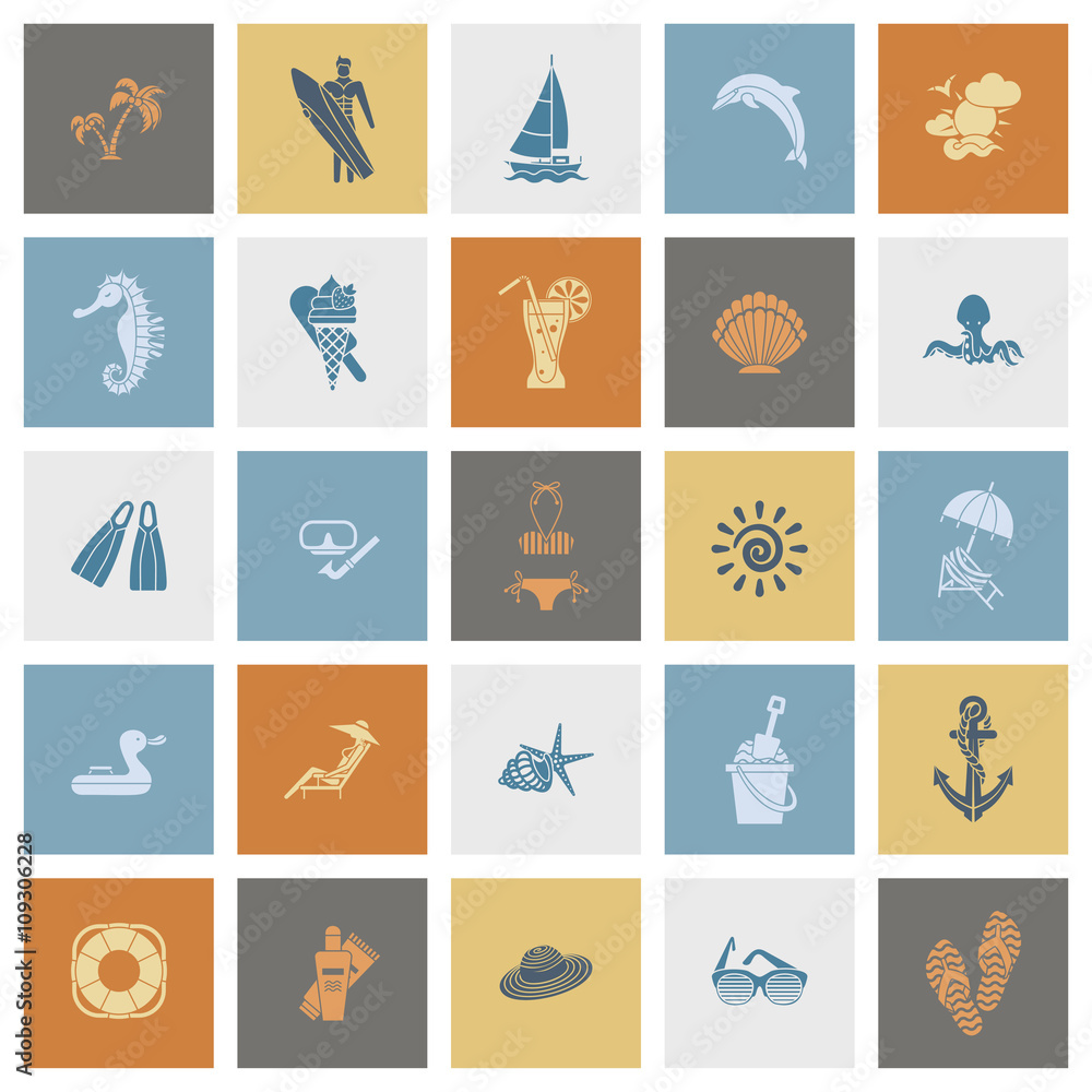 Summer and Beach Simple Flat Icons Summer and Beach Simple Flat Icons