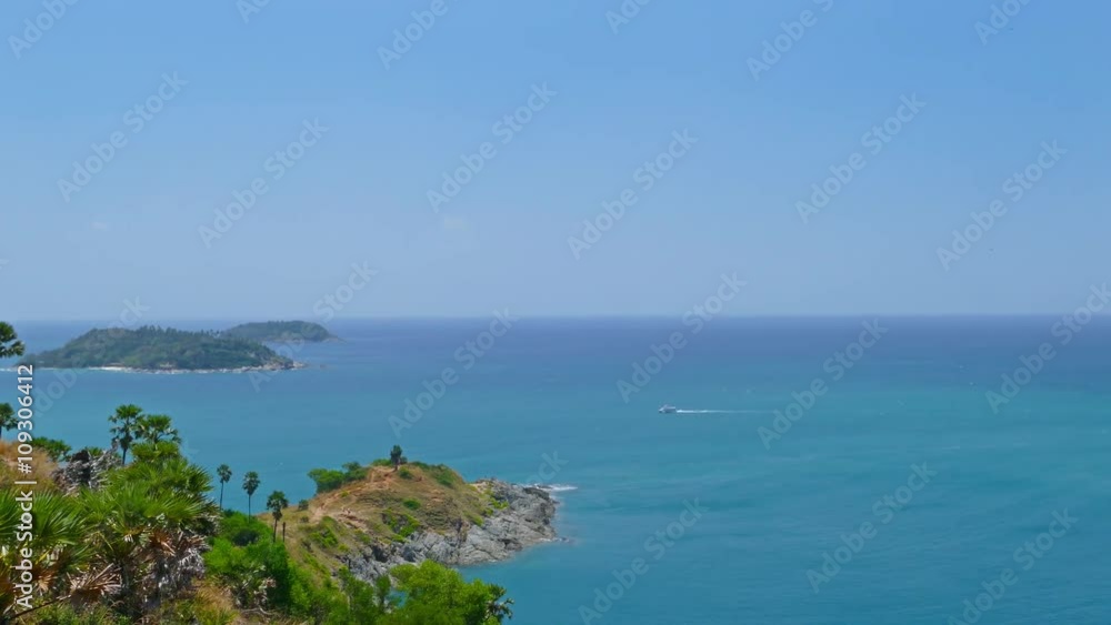 Beautiful turquoise ocean panorama with boats and coastline, Phuket, Thailand, 4k
Beautiful turquoise ocean panorama with boats and coastline, Phuket, Thailand, 4k