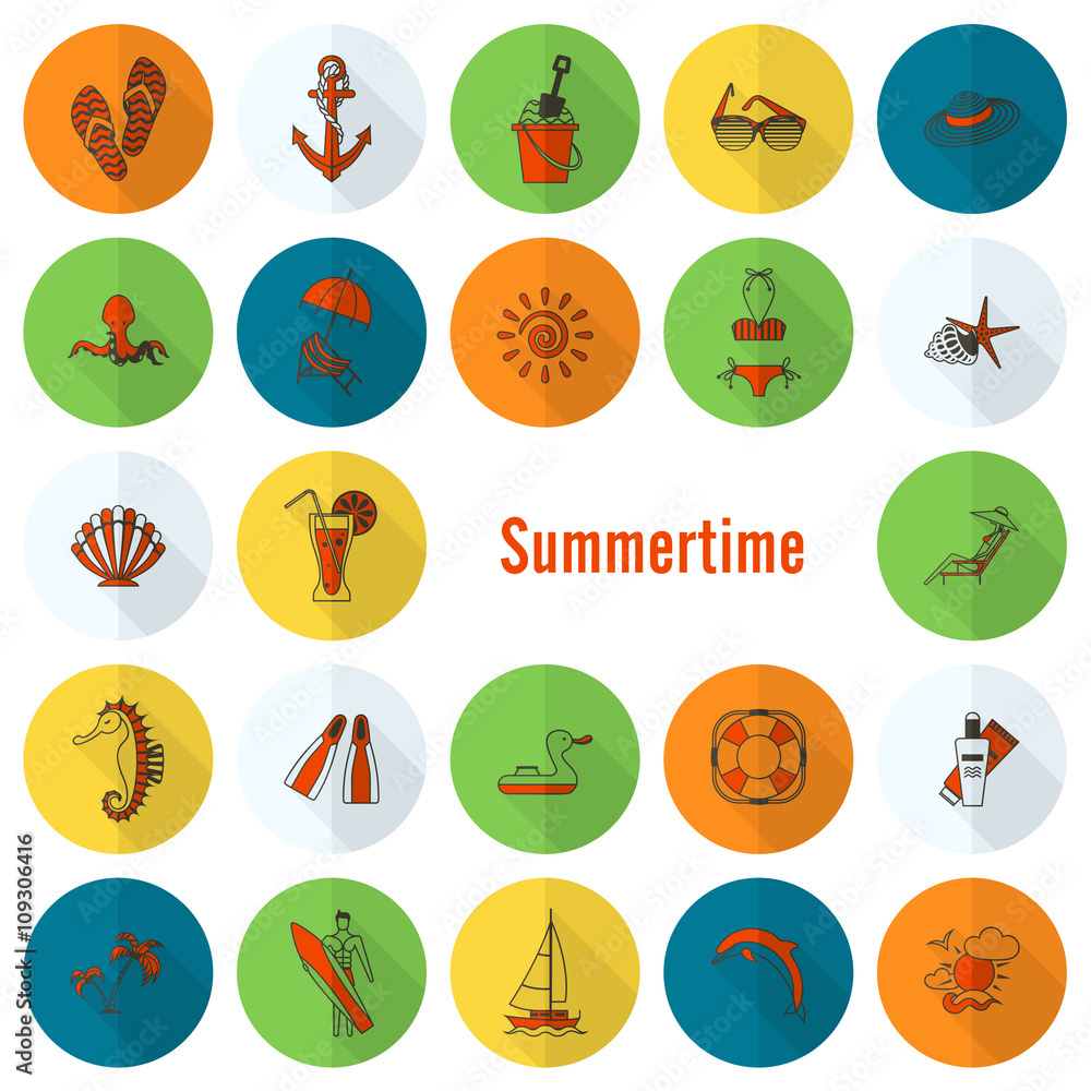 Summer and Beach Simple Flat Icons Summer and Beach Simple Flat Icons