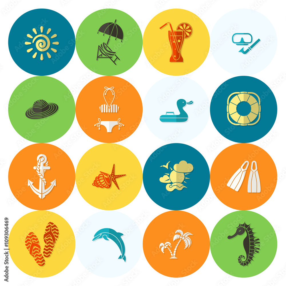 Summer and Beach Simple Flat Icons Summer and Beach Simple Flat Icons