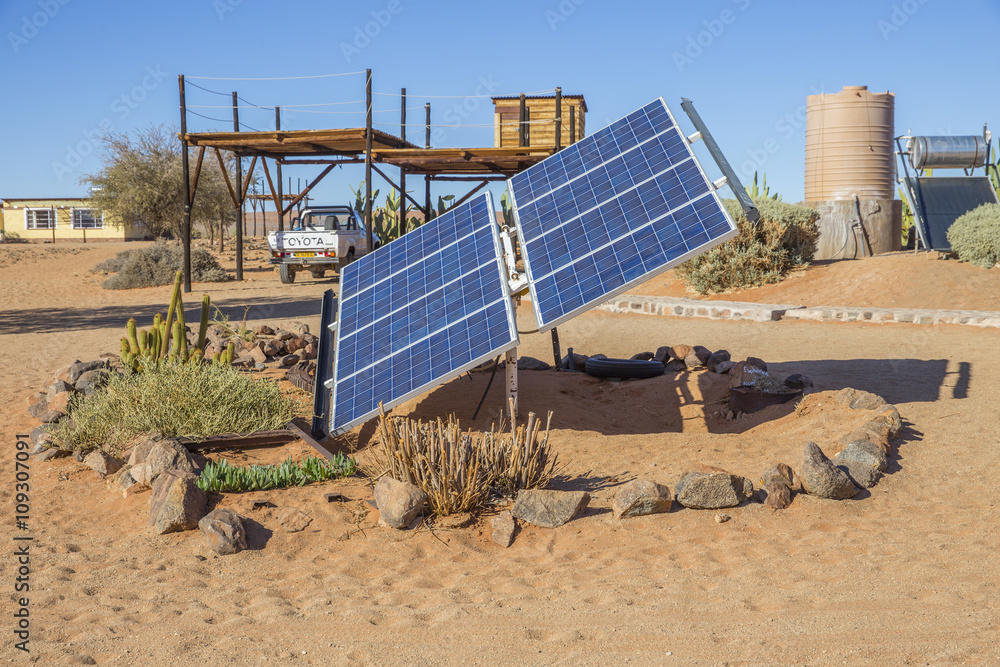 Naklejka premium Solar panel in the Farm Gunsbewys in southern Namibia