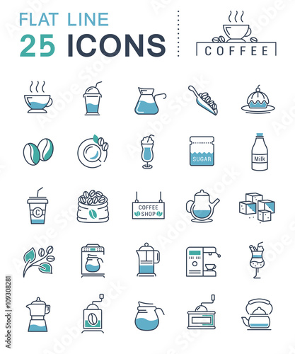 Set Vector Flat Line Icons Coffee