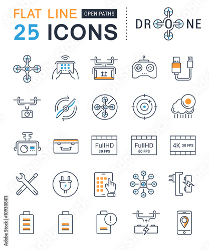 Set Vector Flat Line Icons Drones