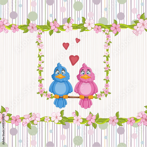 Illustration of couple in love, birds in love .