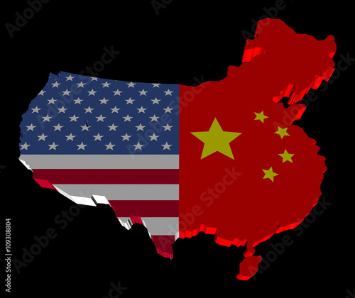 USA china merged map flag illustration