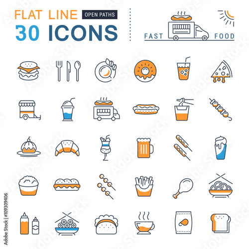 Set Vector Flat Line Icons Fast Food