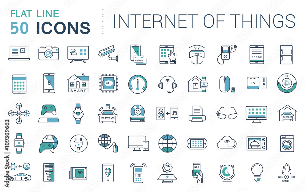 Set Vector Flat Line Icons Internet of Things Set Vector Flat Line Icons Internet of Things