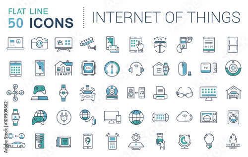 Set Vector Flat Line Icons Internet of Things