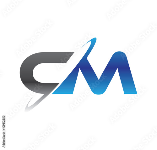 cm initial logo with double swoosh blue and grey
