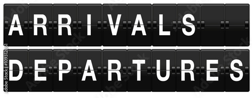 Airport split-flap board with arrivals and departures text