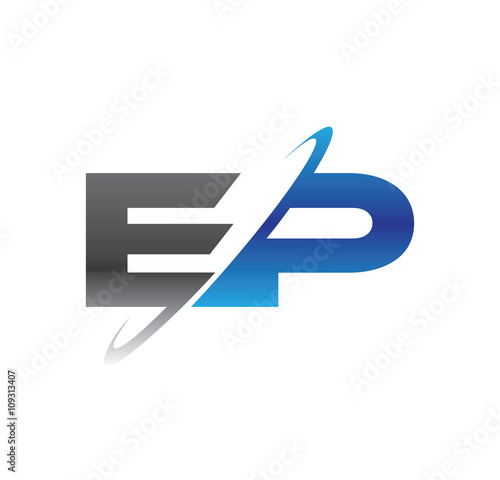 ep initial logo with double swoosh blue and grey