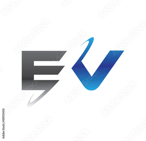 ev initial logo with double swoosh blue and grey