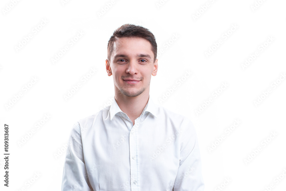 Portrait of man smiling, isolated over a white background Portrait of man smiling, isolated over a white background