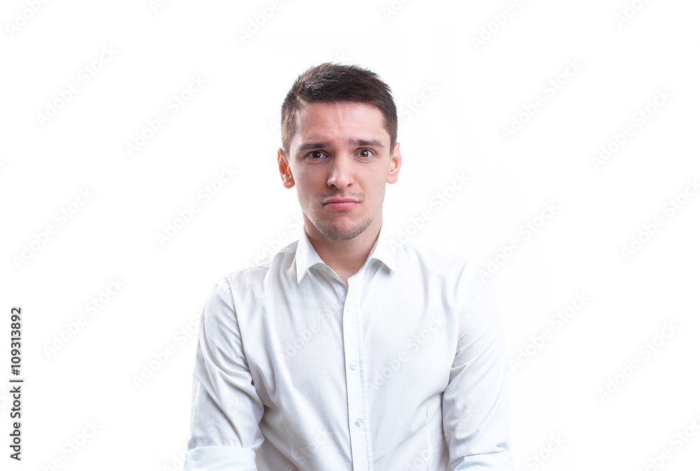Portrait of man smiling, isolated over a white background Portrait of man smiling, isolated over a white background