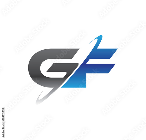 gf initial logo with double swoosh blue and grey