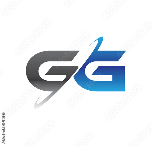 gg initial logo with double swoosh blue and grey
