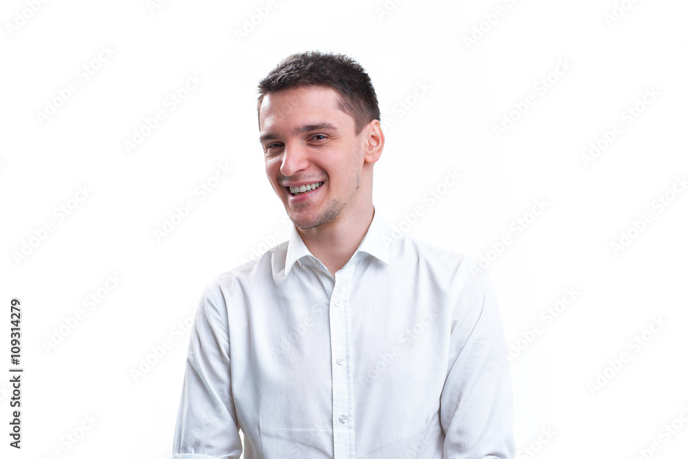 Portrait of man smiling, isolated over a white background Portrait of man smiling, isolated over a white background